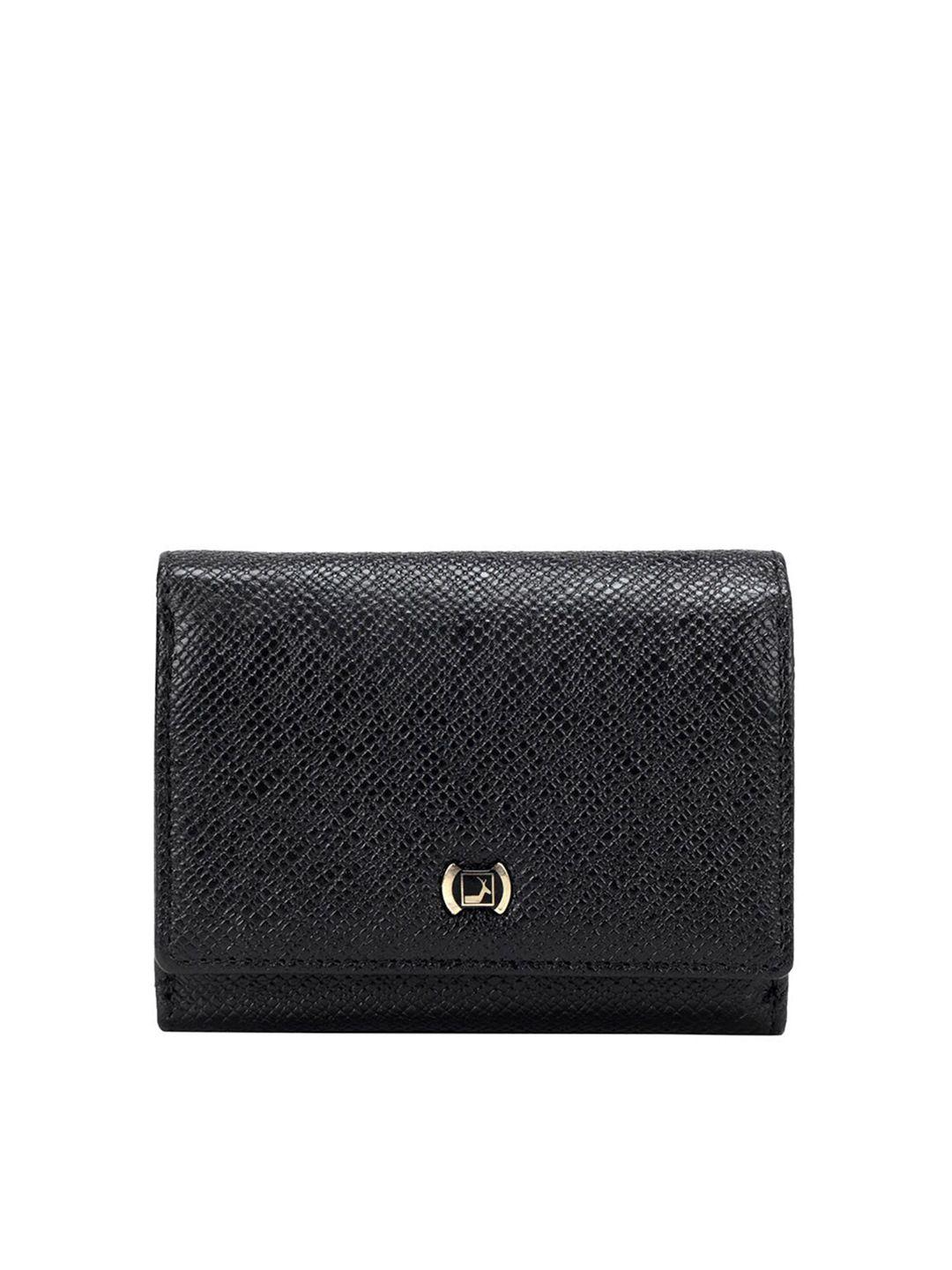 da milano women black textured leather three fold wallet
