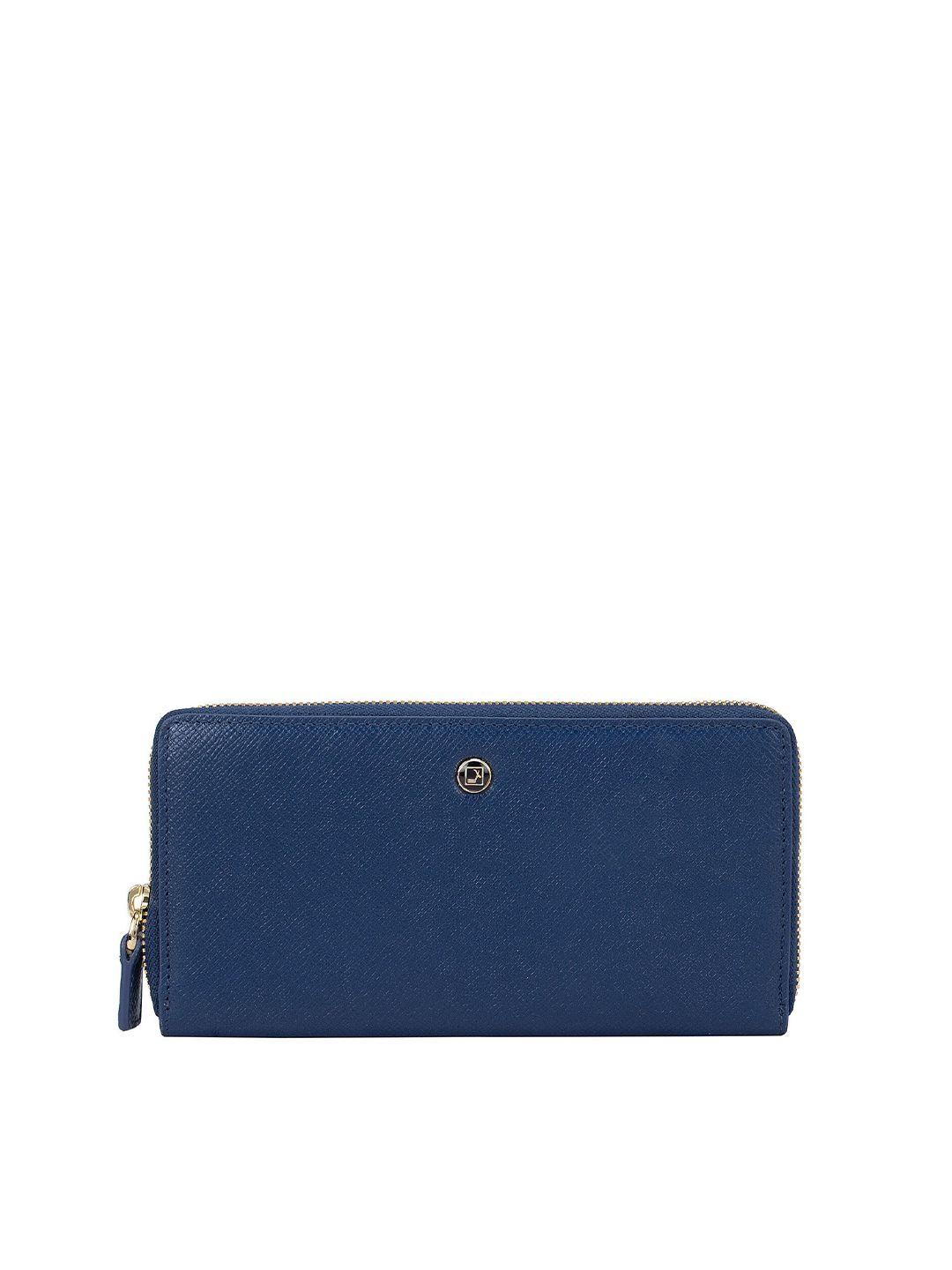 da milano women blue textured leather zip around wallet