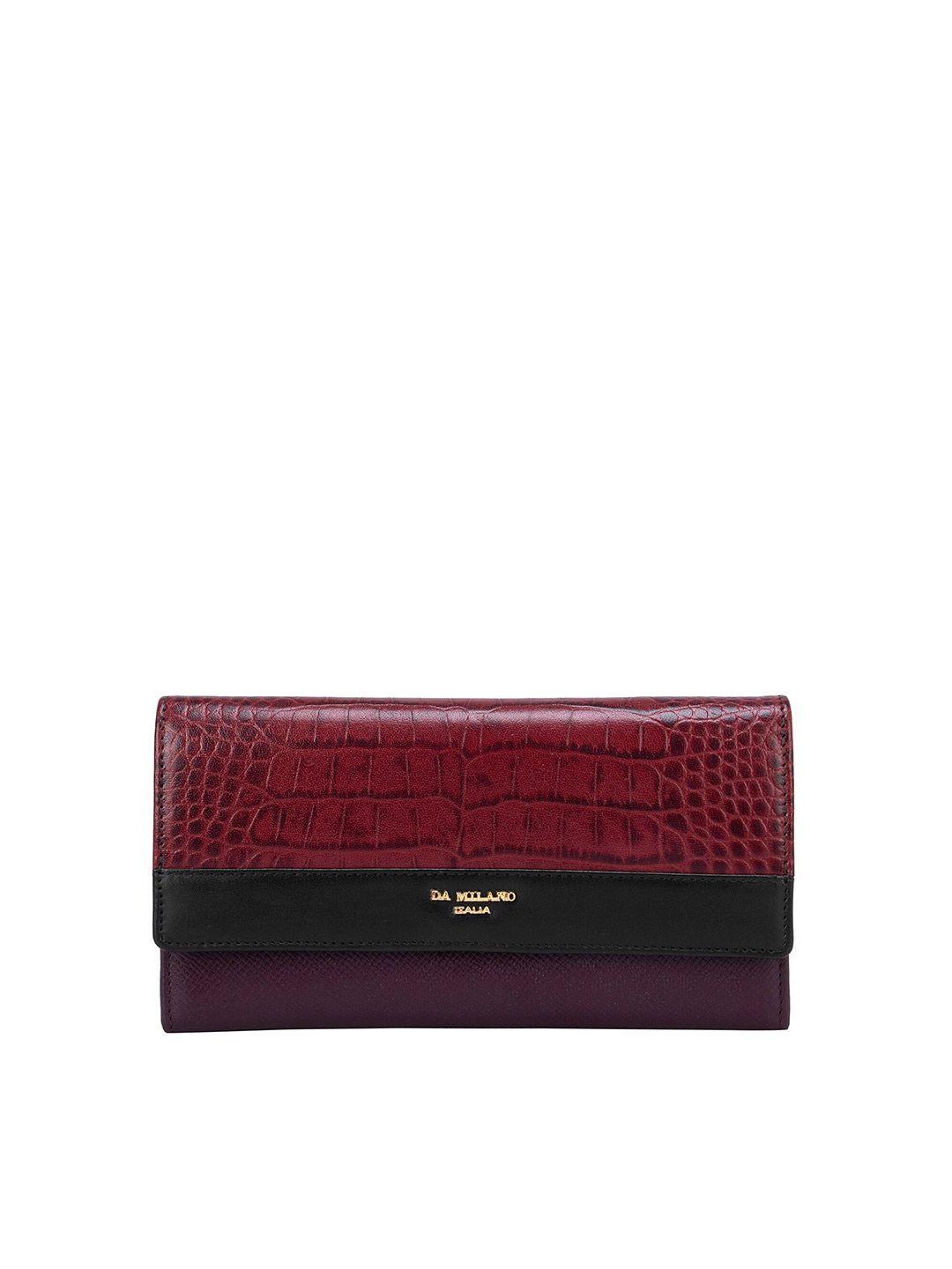 da milano women burgundy textured leather wallet