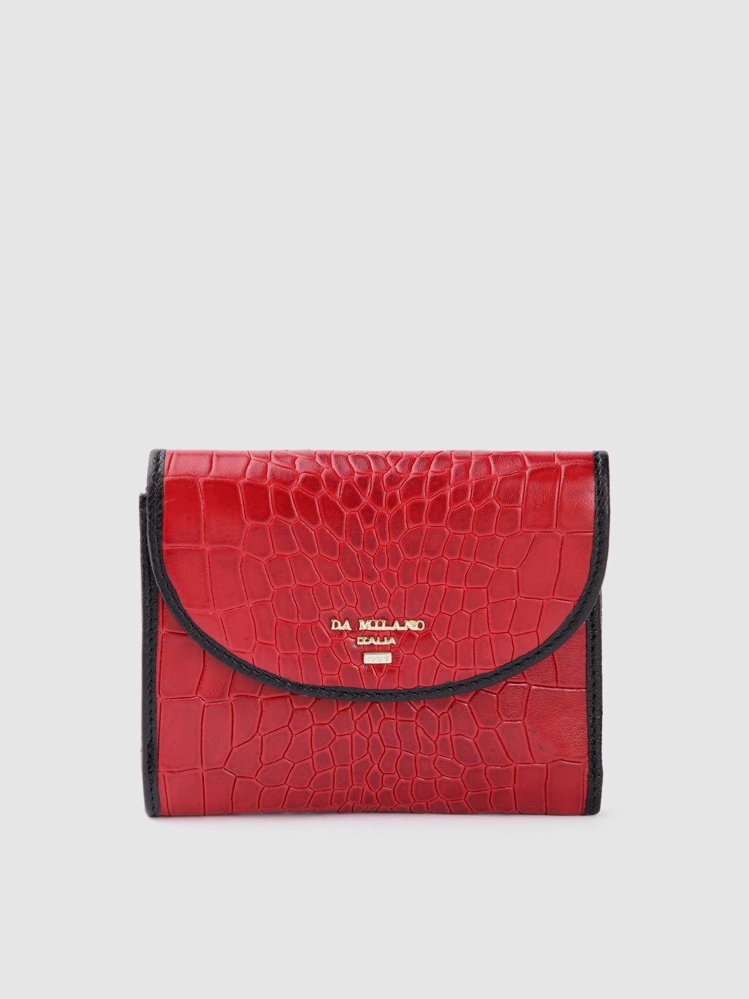 da milano women croc textured leather three fold wallet
