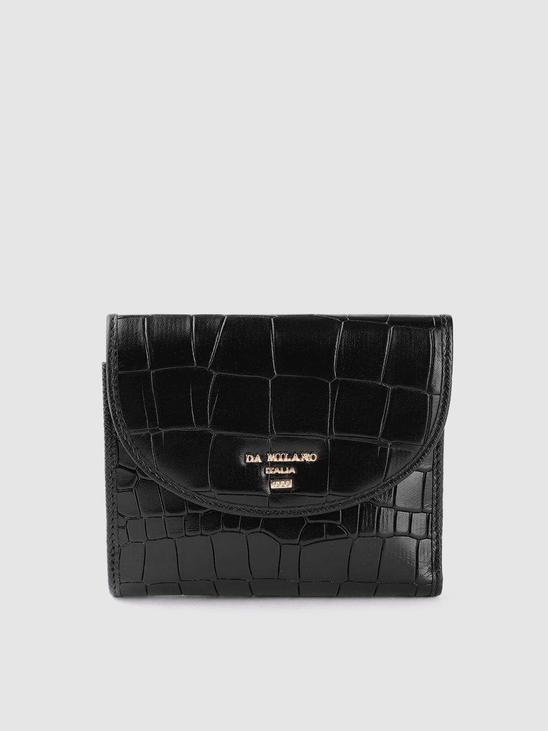 da milano women croc textured leather three fold wallet