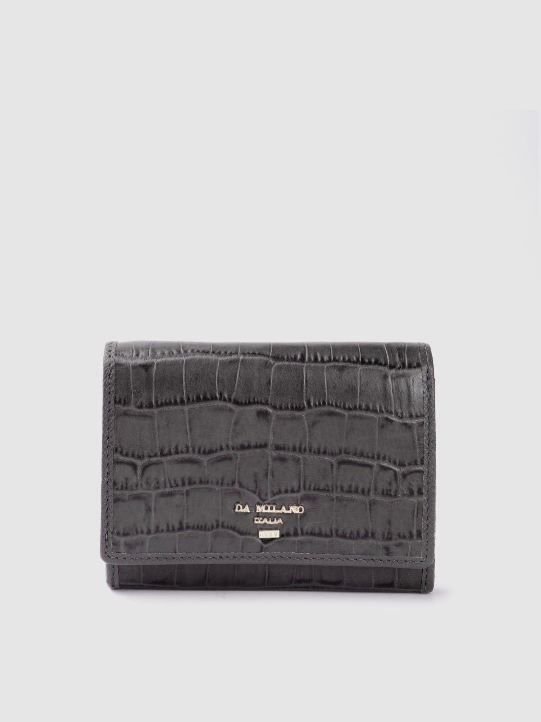 da milano women croc textured leather two fold wallet