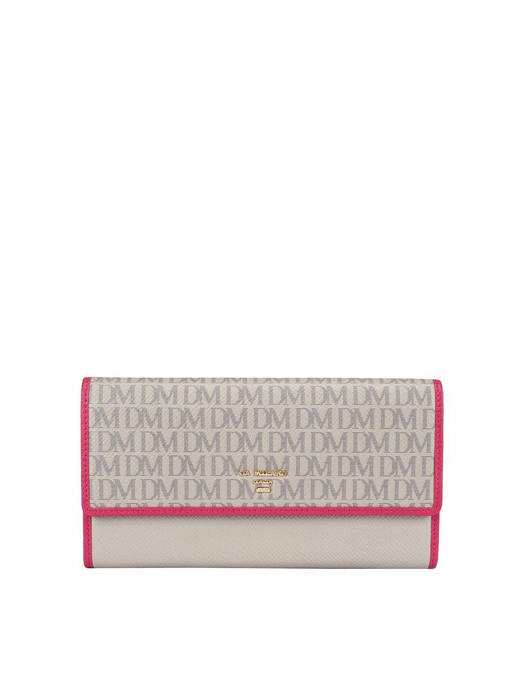 da milano women grey & pink typography printed leather two fold wallet