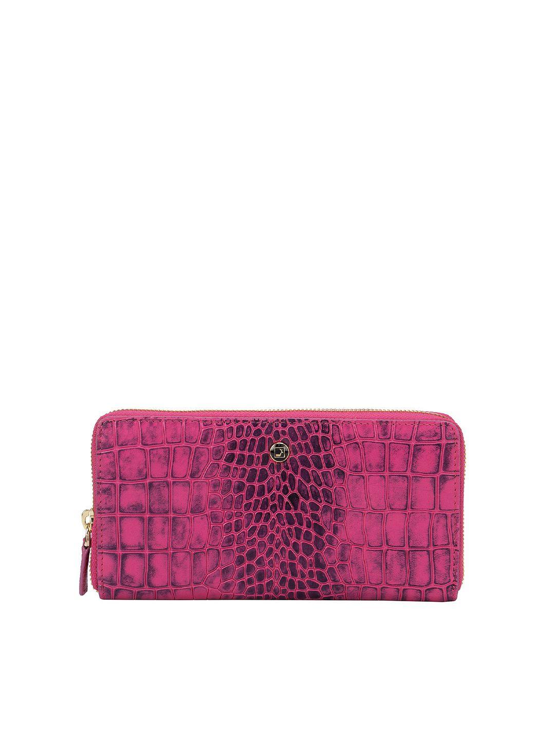 da milano women pink animal printed textured leather zip around wallet