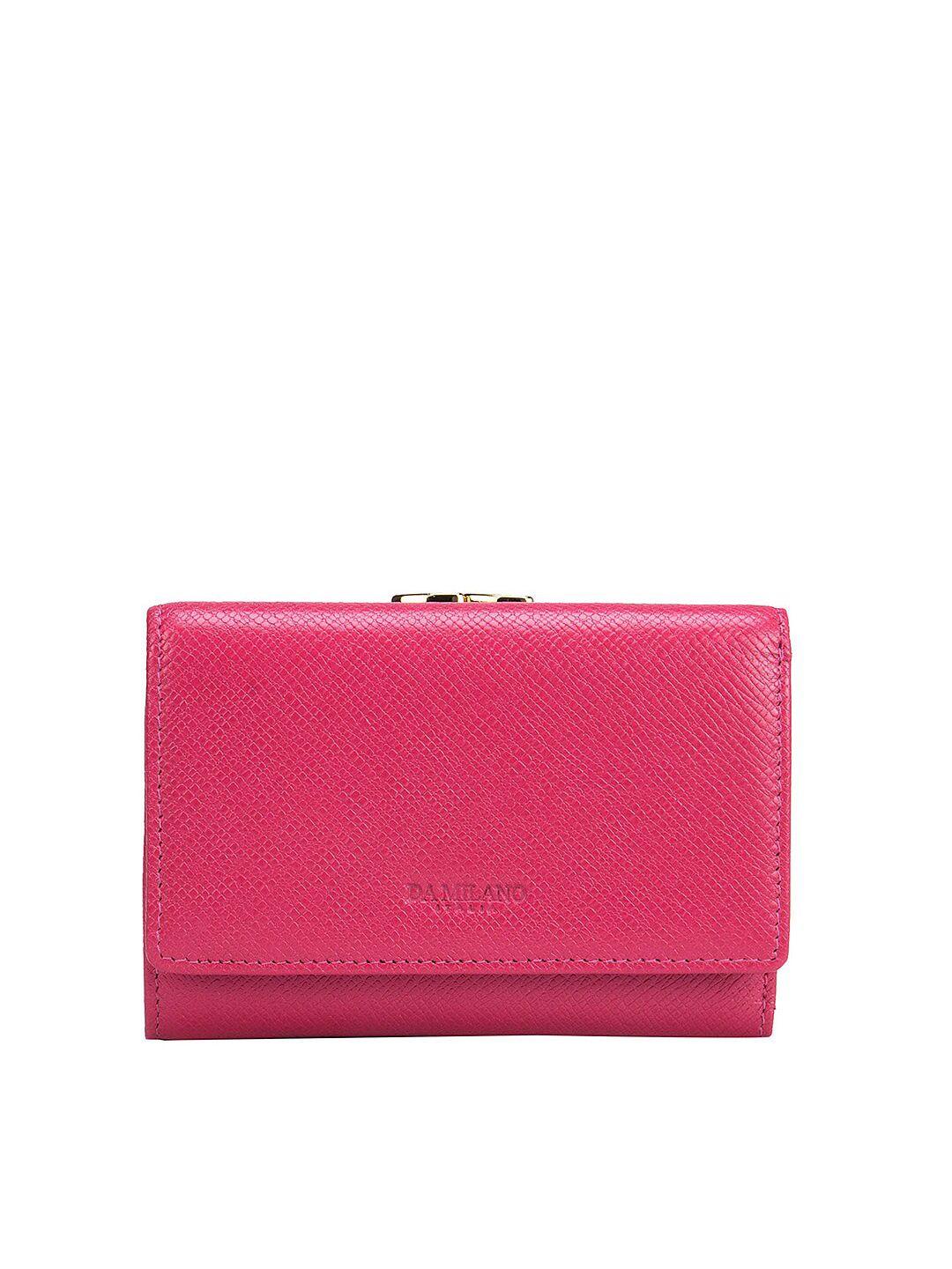 da milano women pink textured leather two fold wallet
