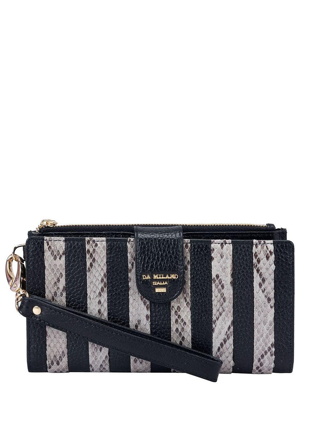 da milano women striped textured leather zip around wallet