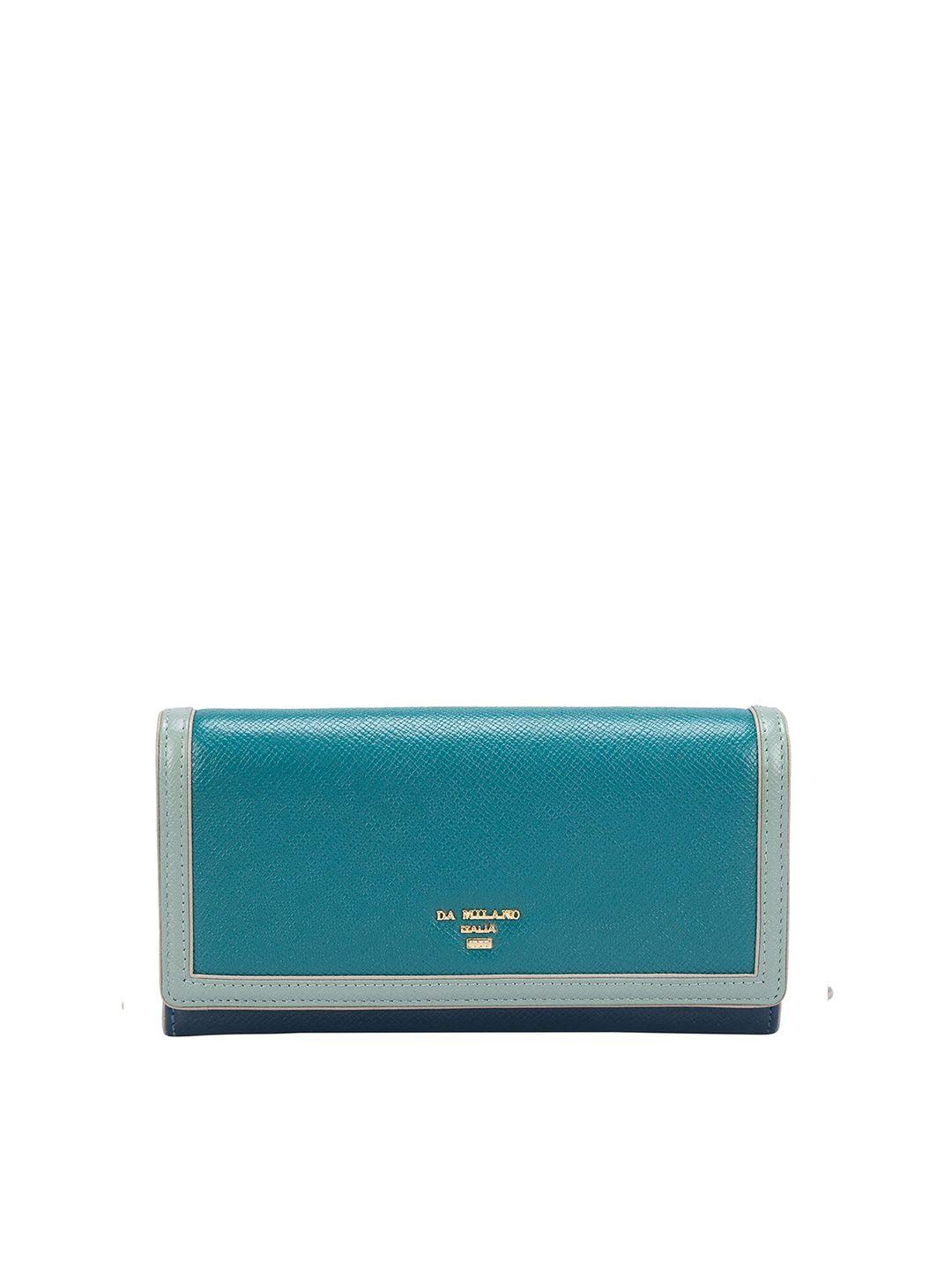 da milano women teal colourblocked leather envelope