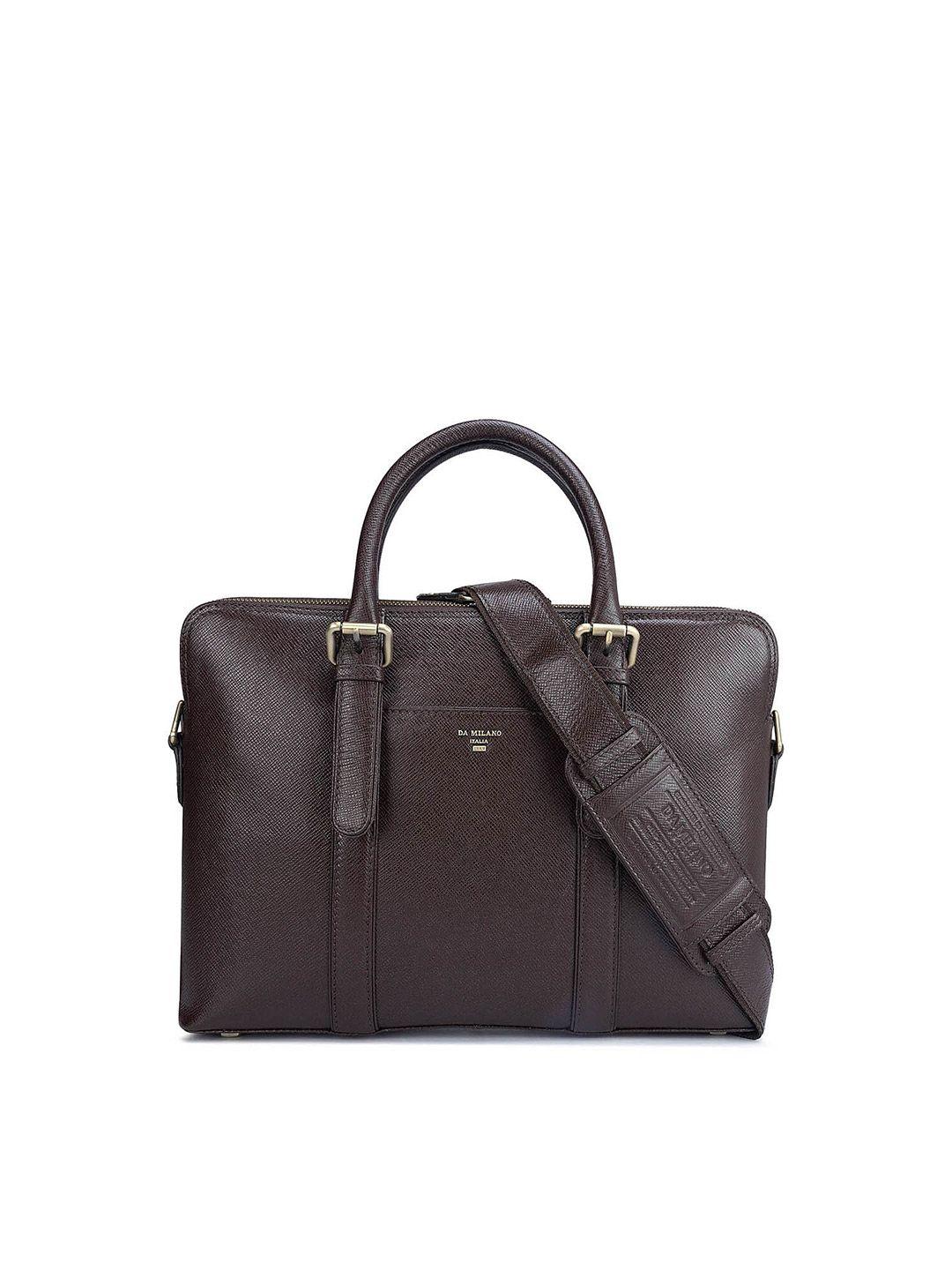 da milano women textured leather laptop bag