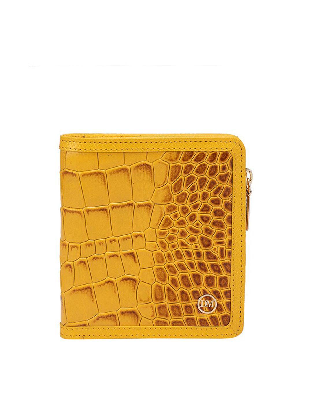 da milano women yellow & orange textured leather two fold wallet
