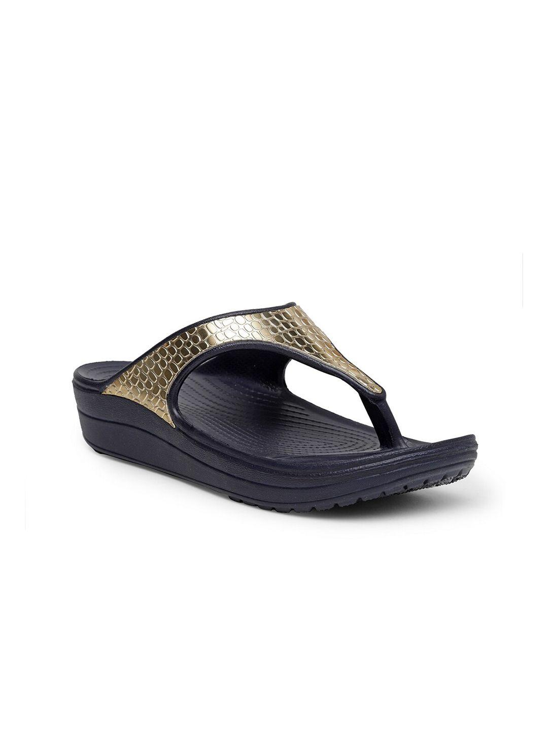 da naturo italy women navy blue & gold-toned thong flip-flops