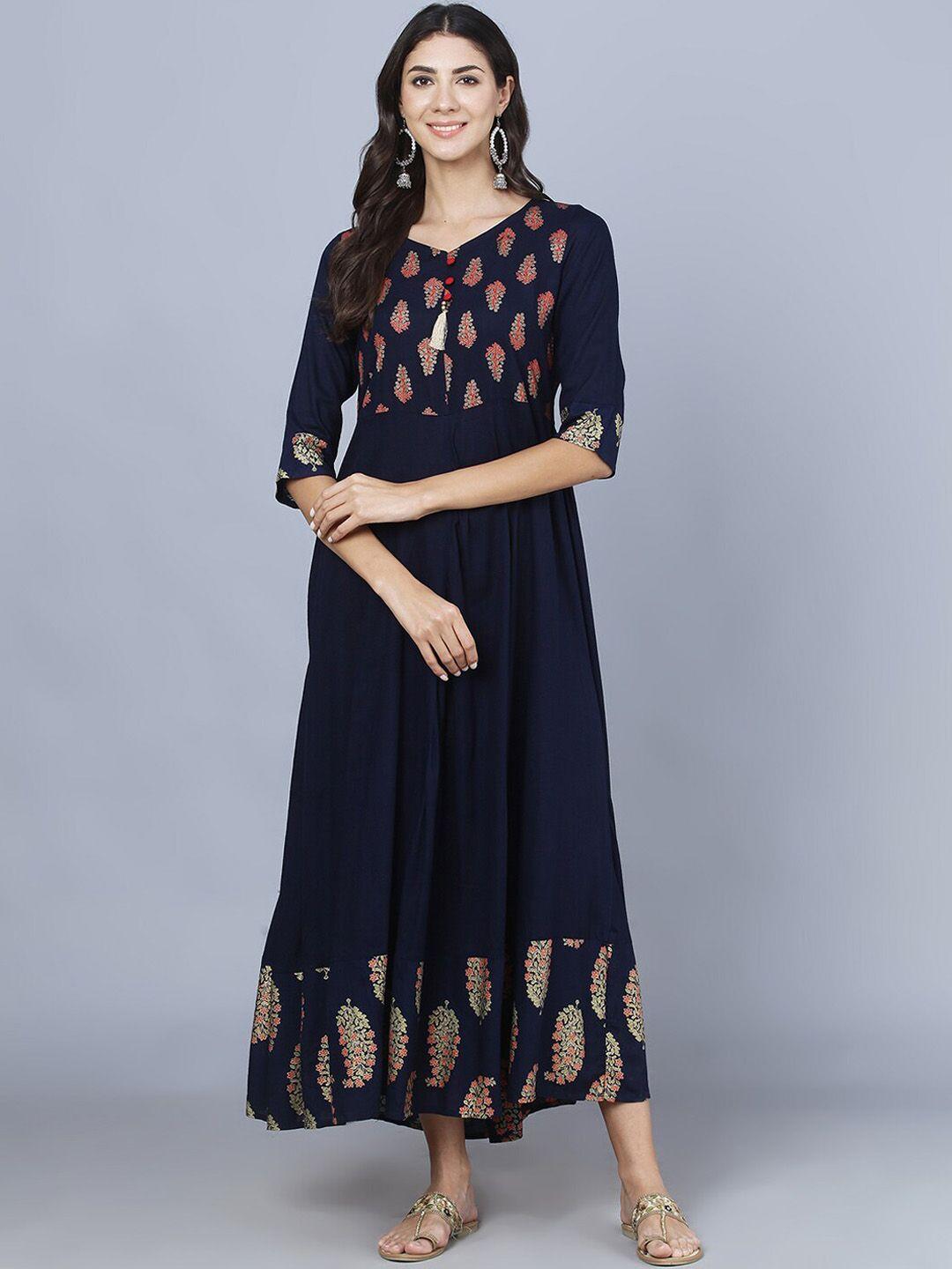 daamina women blue printed flared maxi dress