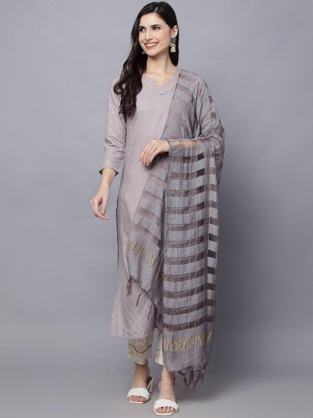 daamina women grey kurta with trousers & with dupatta