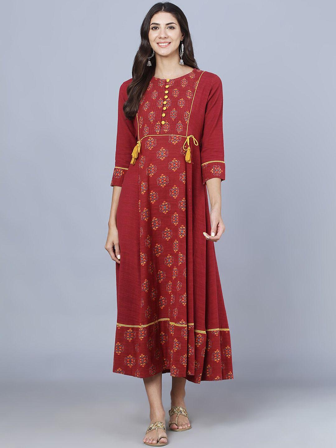 daamina women maroon printed ethnic dress