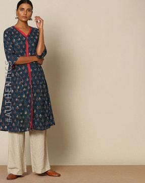 dabu handblock print cotton kurta with contrast inner