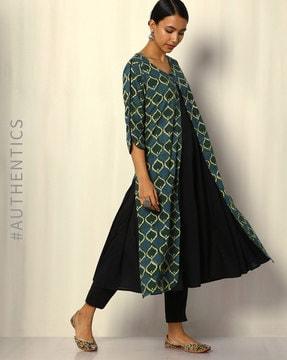 dabu handblock print double layered cotton kurta