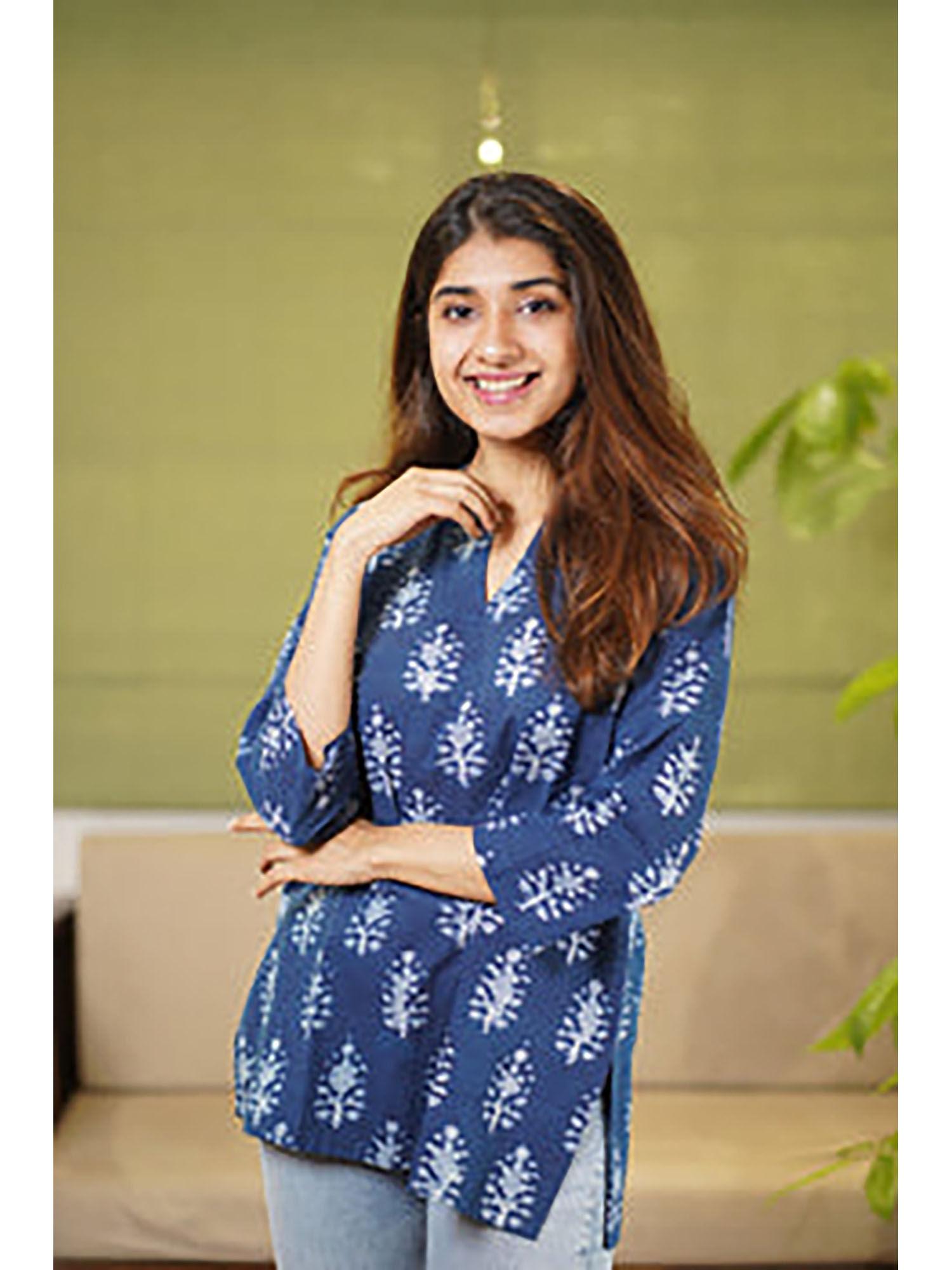 dabu indigo cotton short kurti