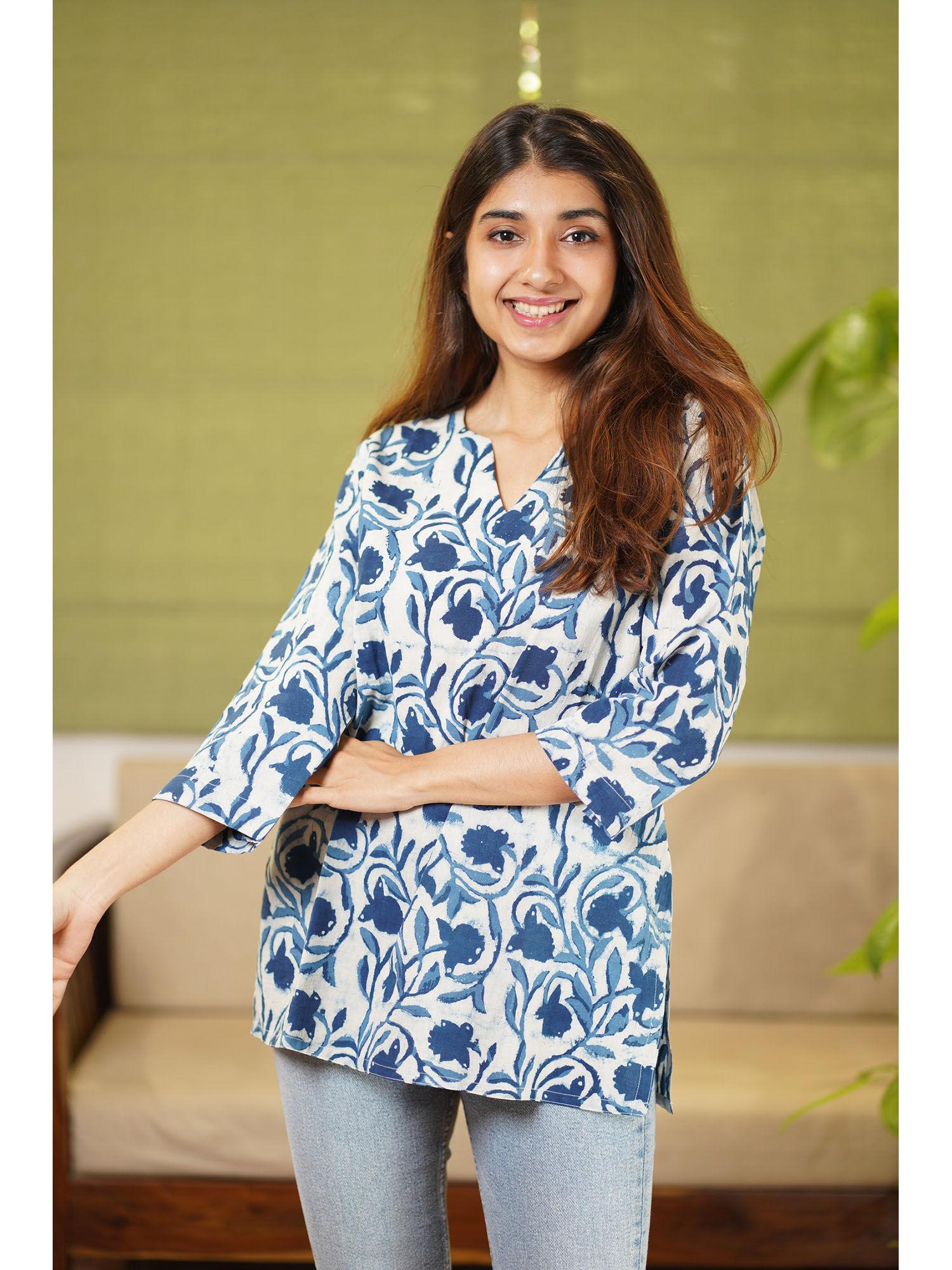 dabu indigo cotton short kurti