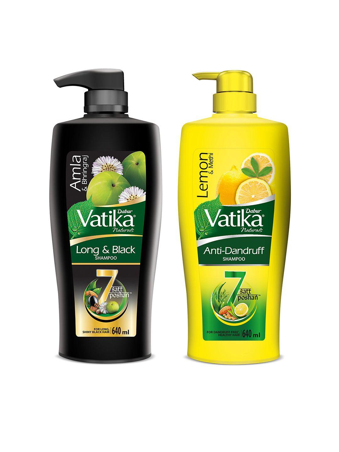dabur vatika lemon anti-dandruff shampoo & amla long & black shampoo - 640ml each