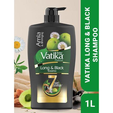 dabur vatika long & black shampoo, with the goodness of amla & bhringraj for shiny, black hair - 1l | provides gentle cleansing, conditioning and nourishment to hair