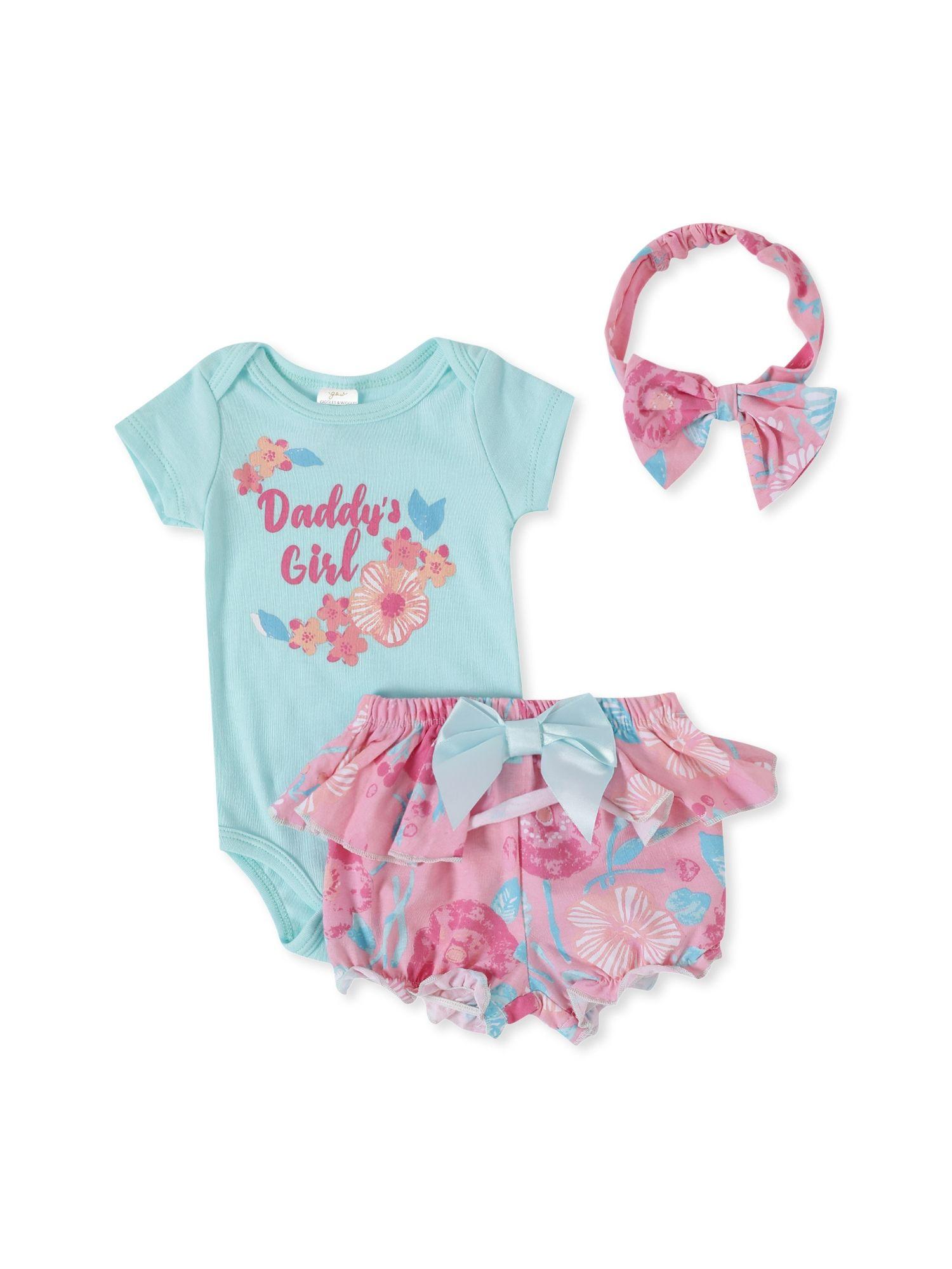 daddy girl blue onesies with shorts (set of 3)