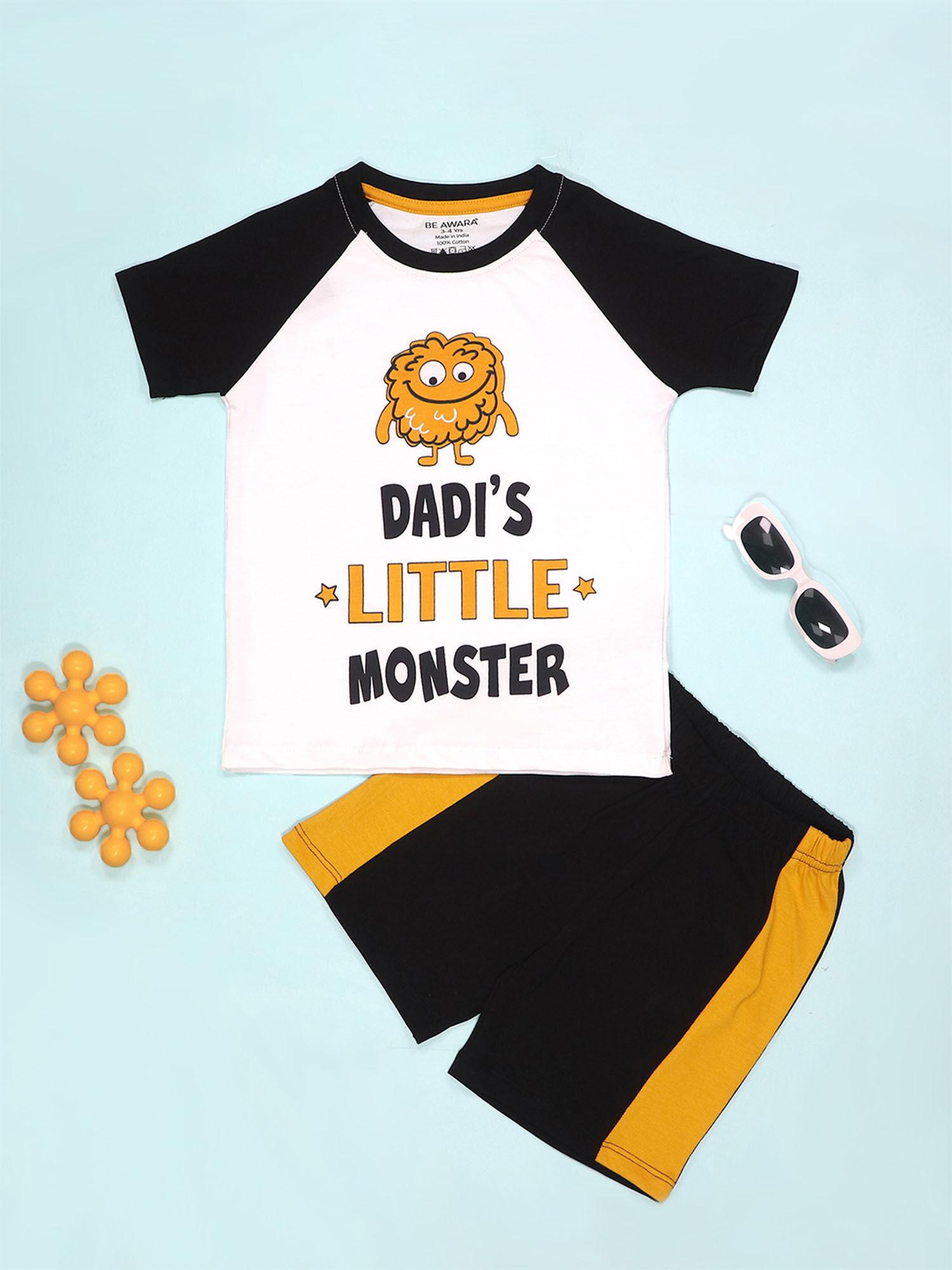 dadi's little monster half sleeves t-shirt & shorts - black (set of 2)