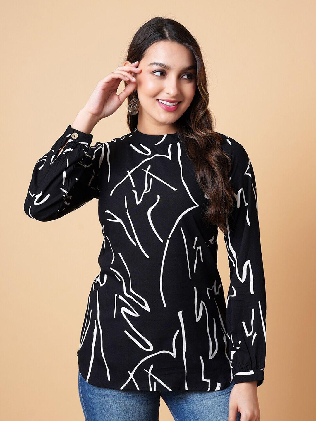 daevish abstract printed cuffed sleeves top