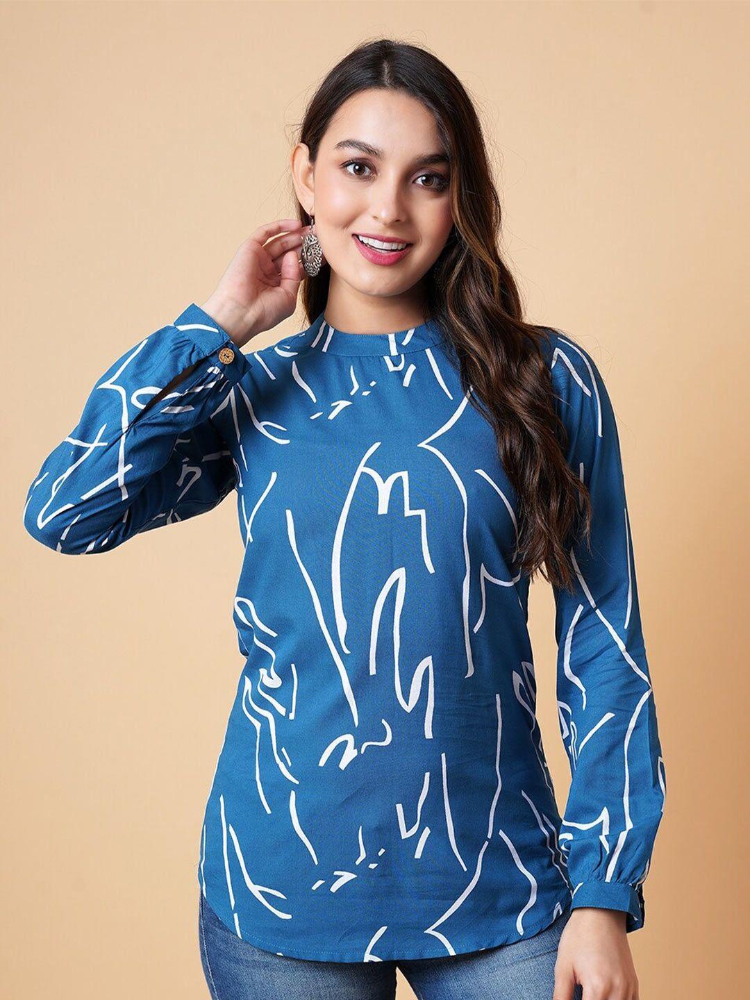 daevish abstract printed cuffed sleeves top