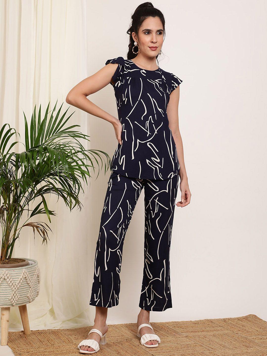 daevish abstract printed flutter sleeves top & trousers