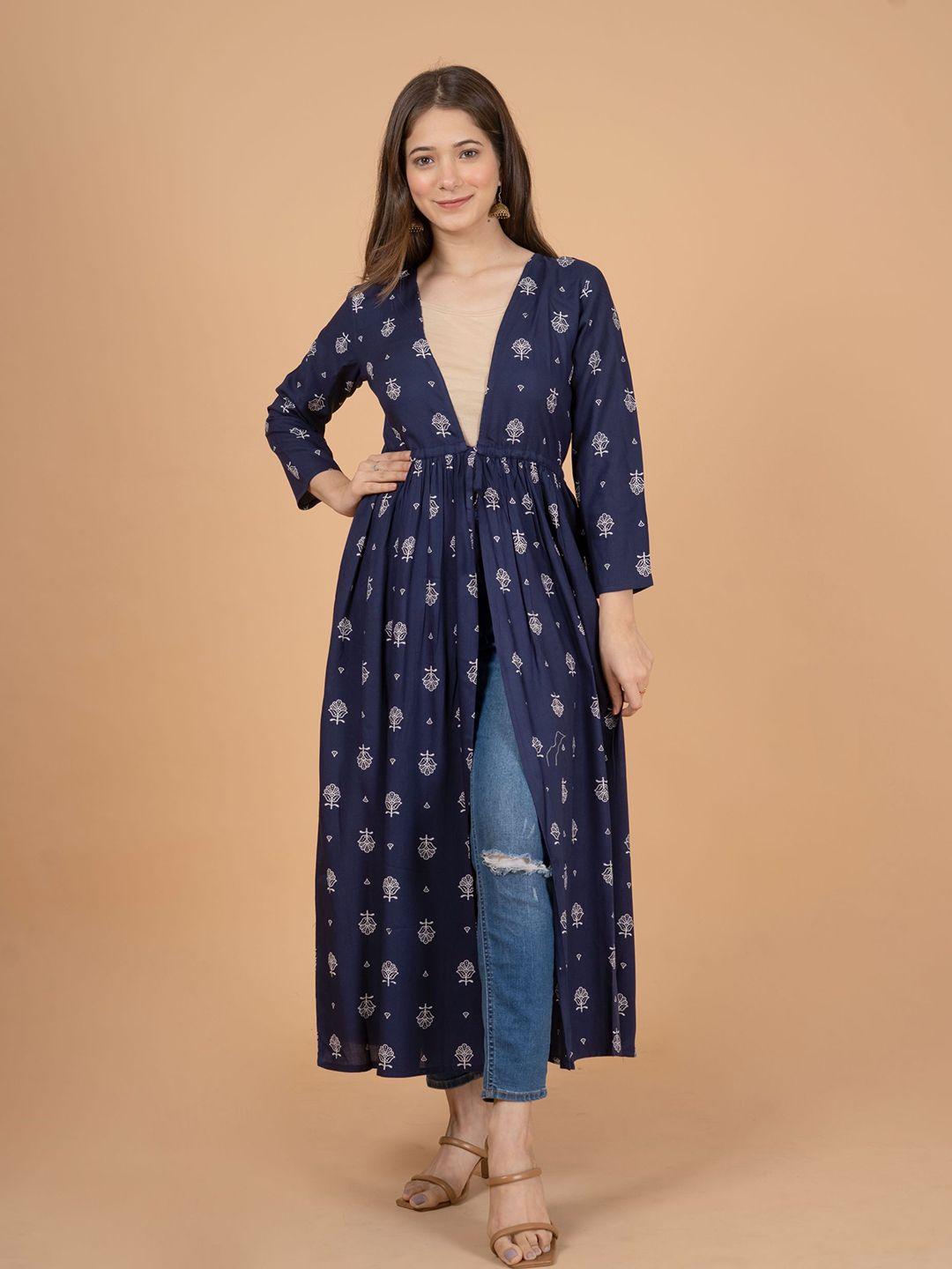 daevish ethnic motif printed longline tie-up shrug