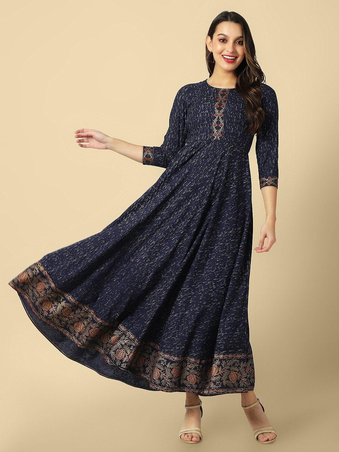 daevish ethnic motifs print keyhole neck ethnic dress