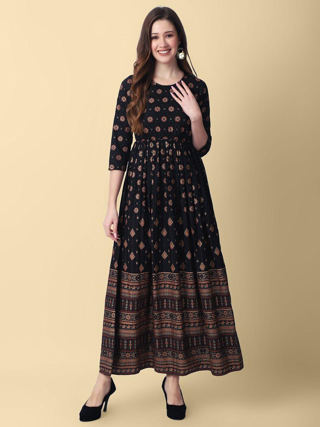 daevish ethnic motifs print maxi dress