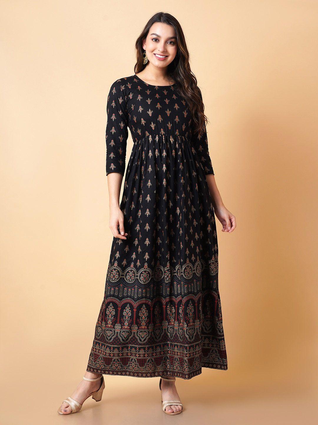 daevish ethnic motifs print maxi ethnic dress