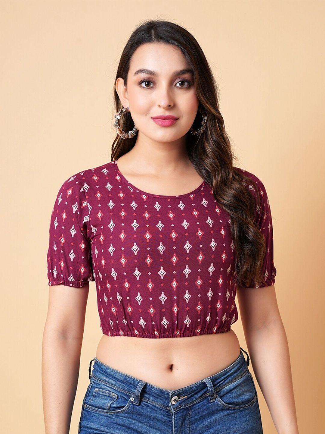 daevish ethnic motifs printed fitted crop top