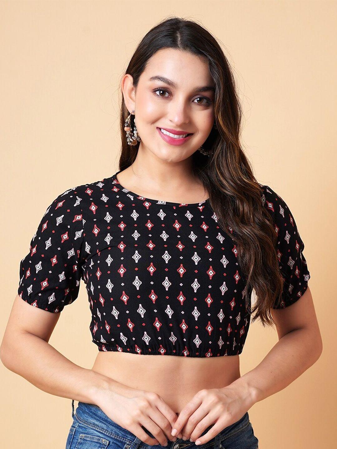 daevish ethnic motifs printed fitted crop top