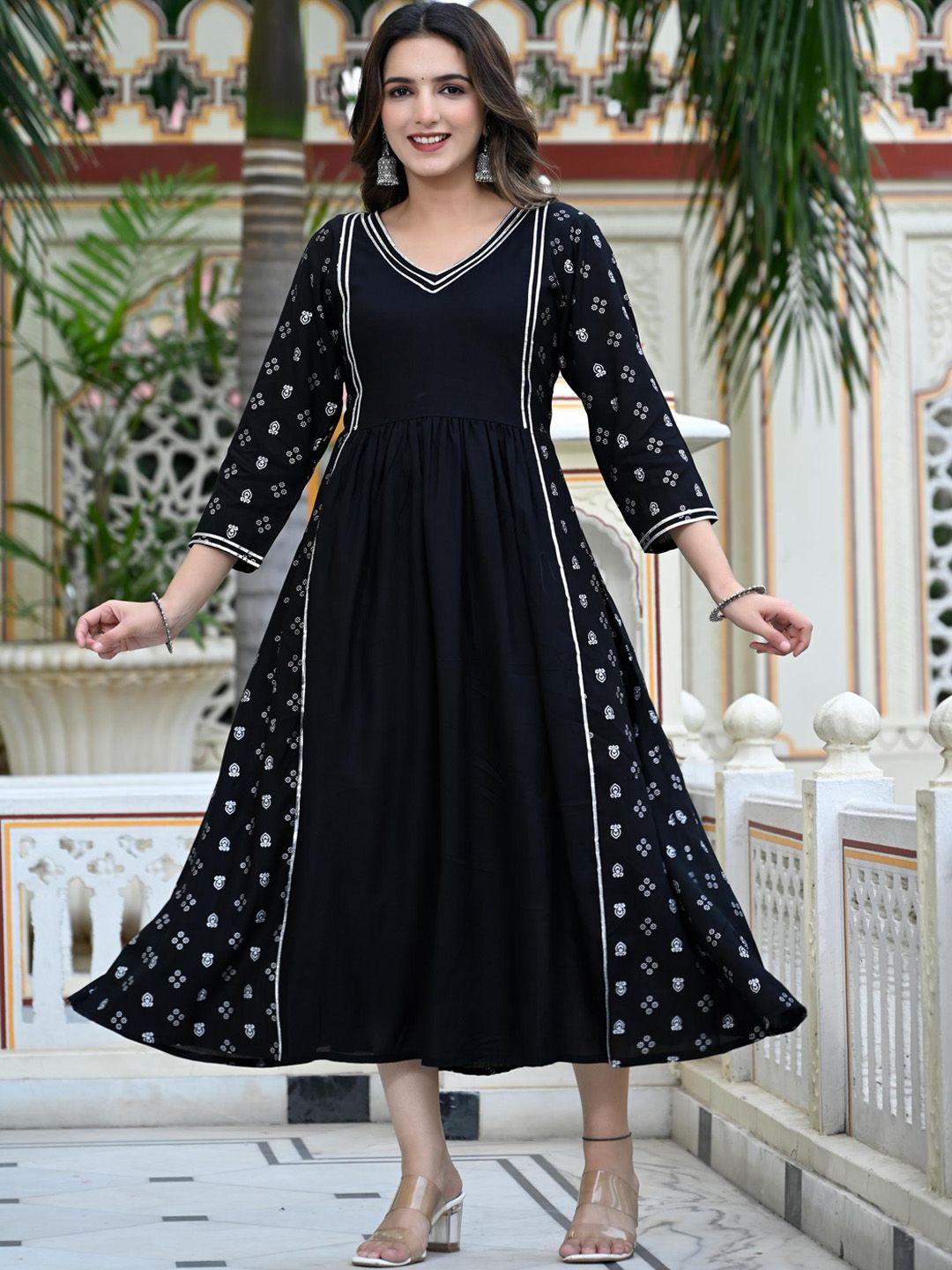 daevish ethnic motifs printed gathered a-line midi ethnic dress