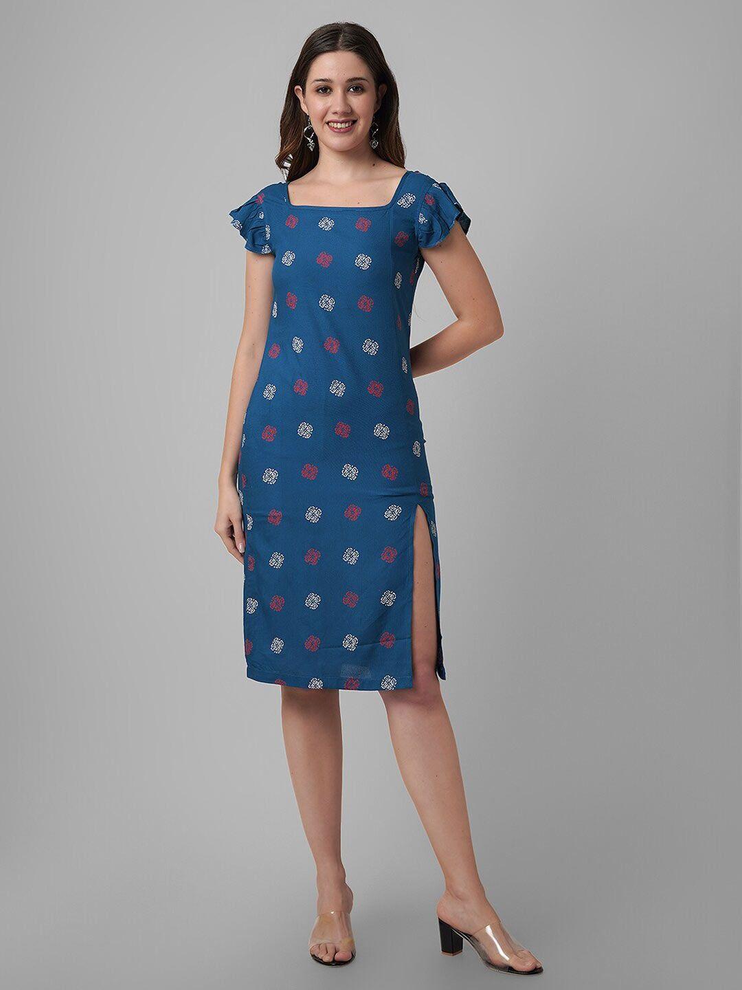 daevish ethnic motifs printed square neck cut-outs sheath dress