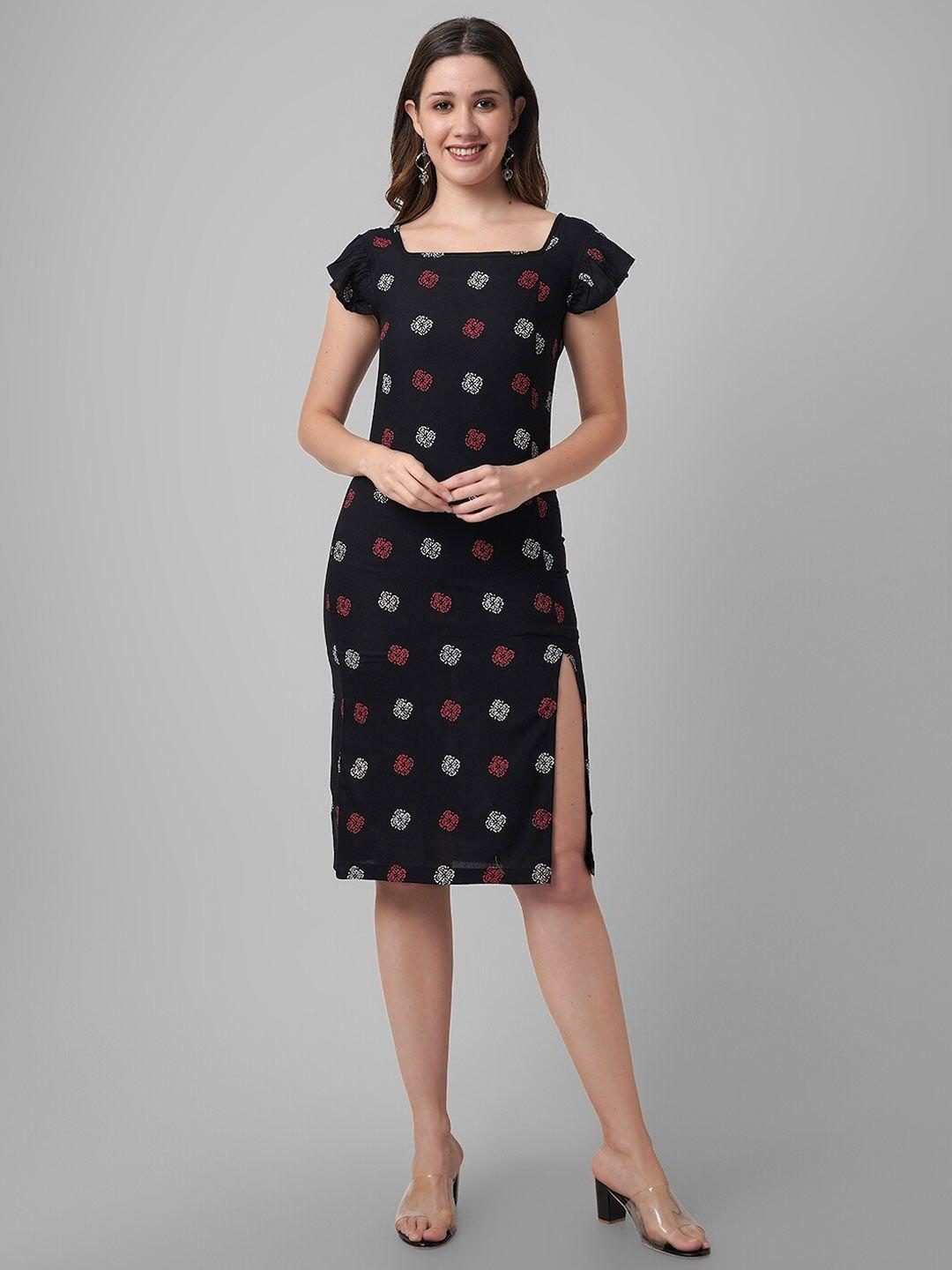 daevish ethnic motifs printed square neck cut-outs sheath dress