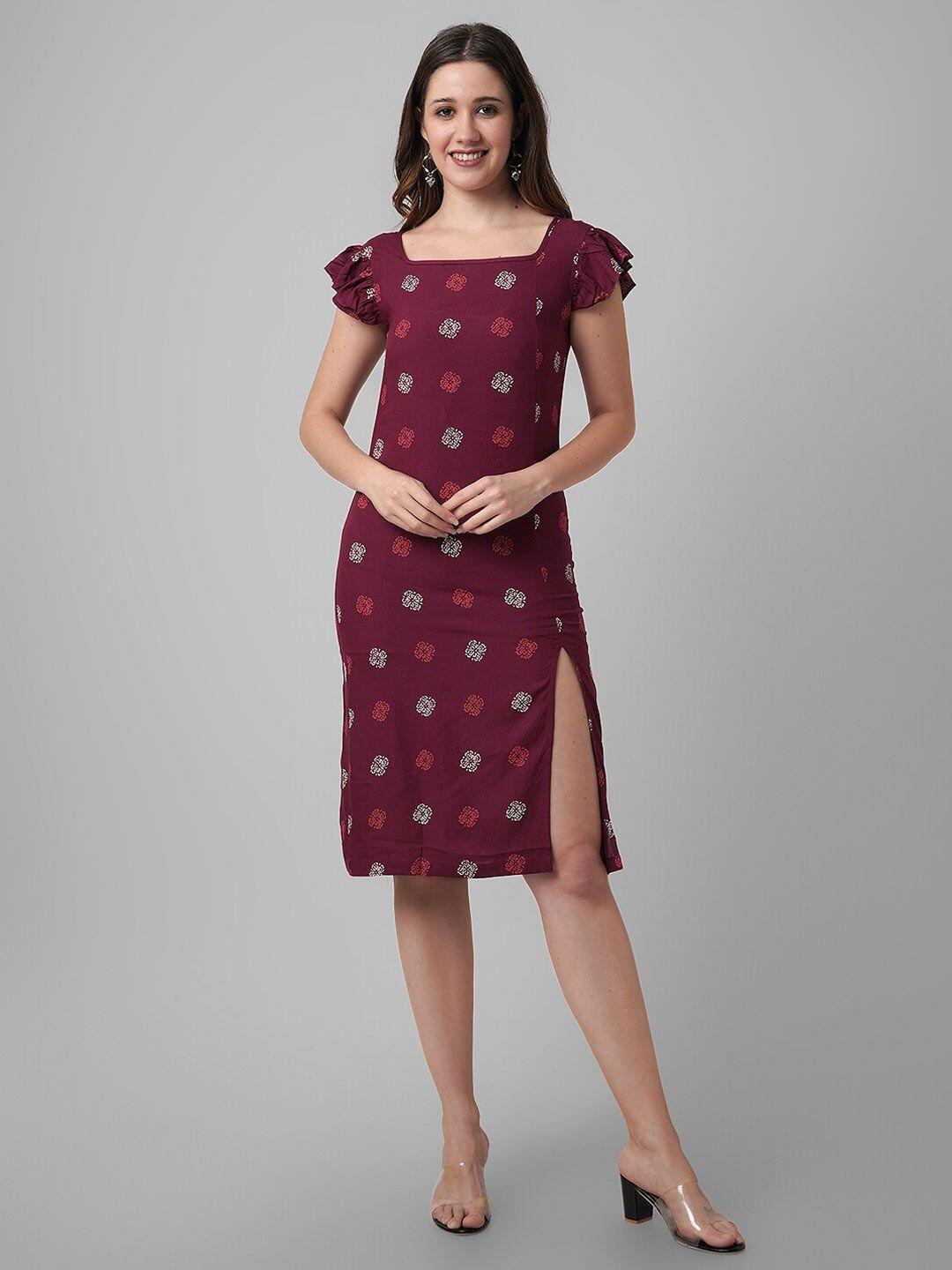 daevish ethnic motifs printed square neck cut-outs sheath dress