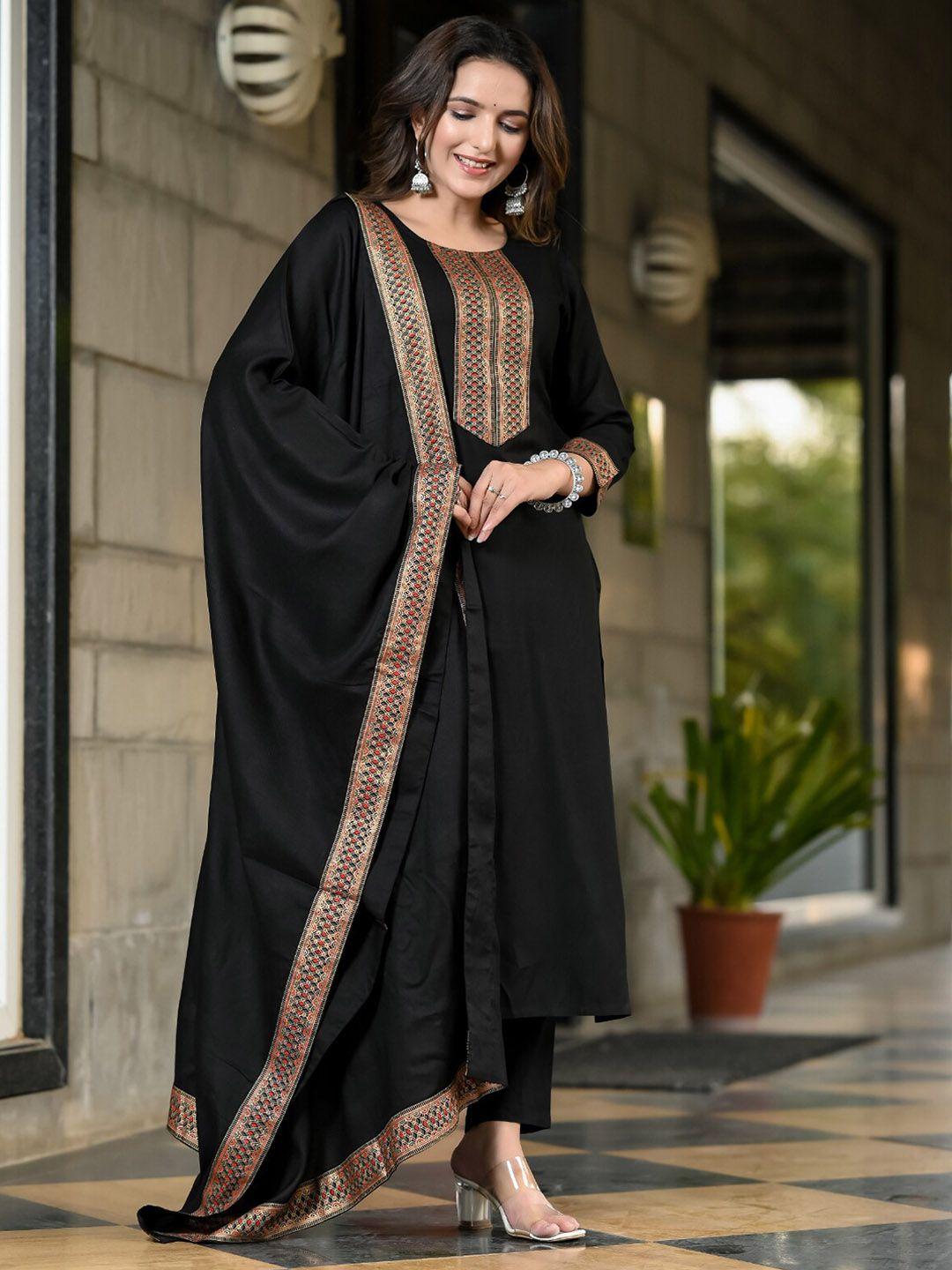 daevish ethnic motifs yoke design regular kurta & trousers with dupatta