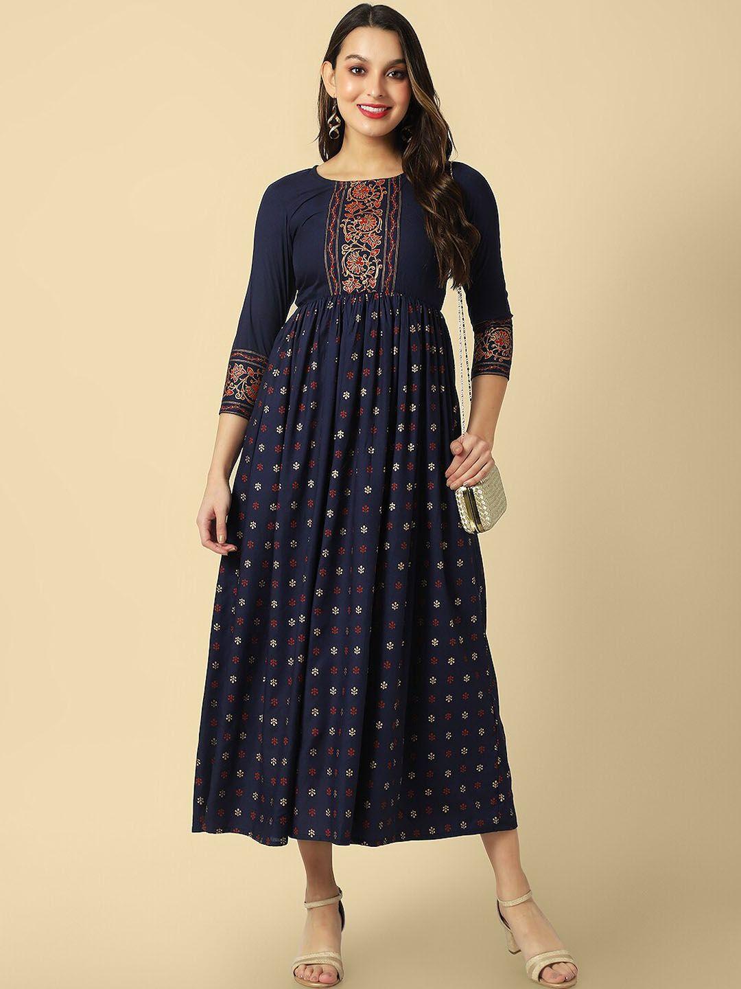 daevish floral printed gathered or pleated ethnic dress