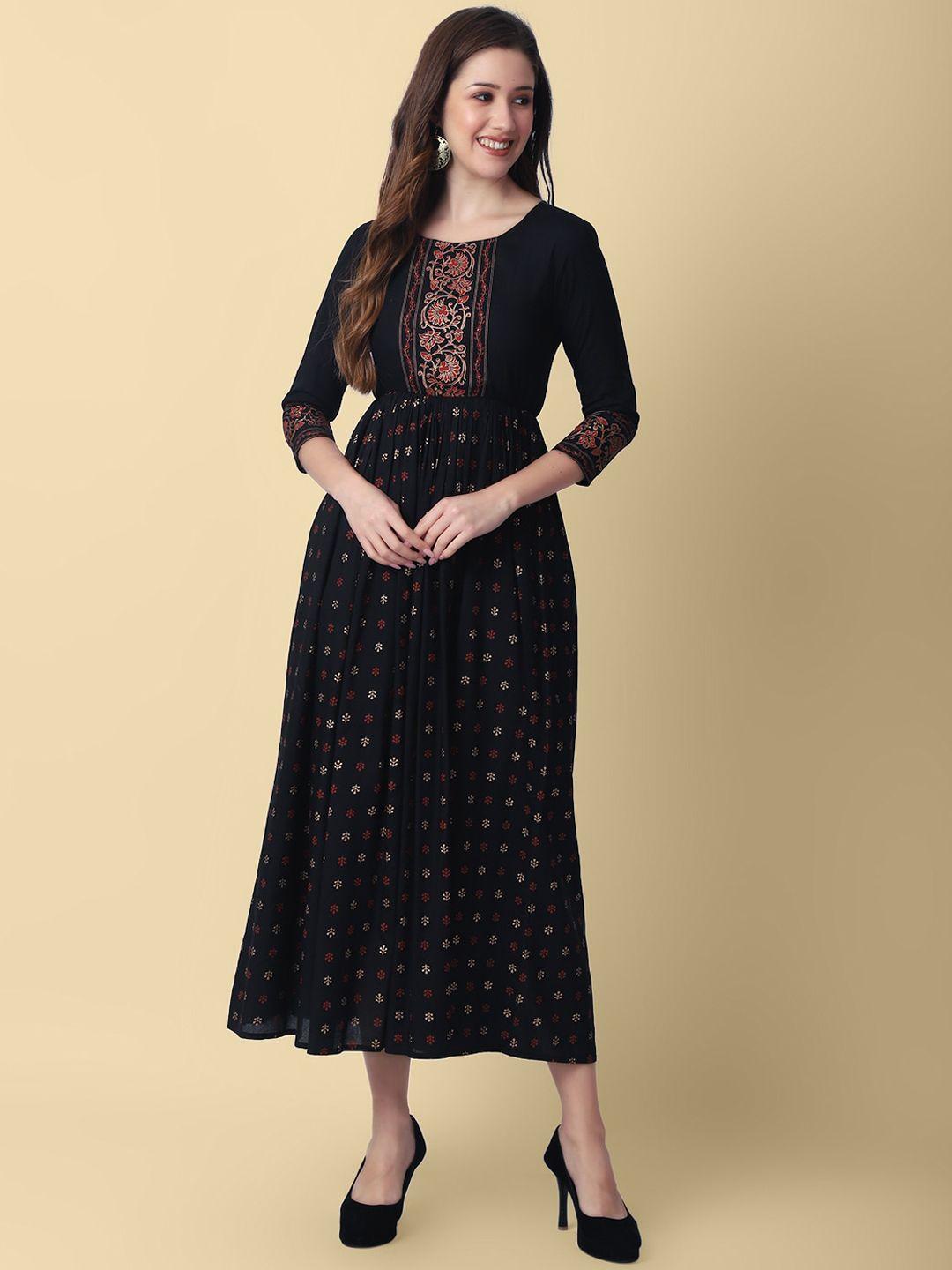 daevish floral printed gathered or pleated ethnic dress