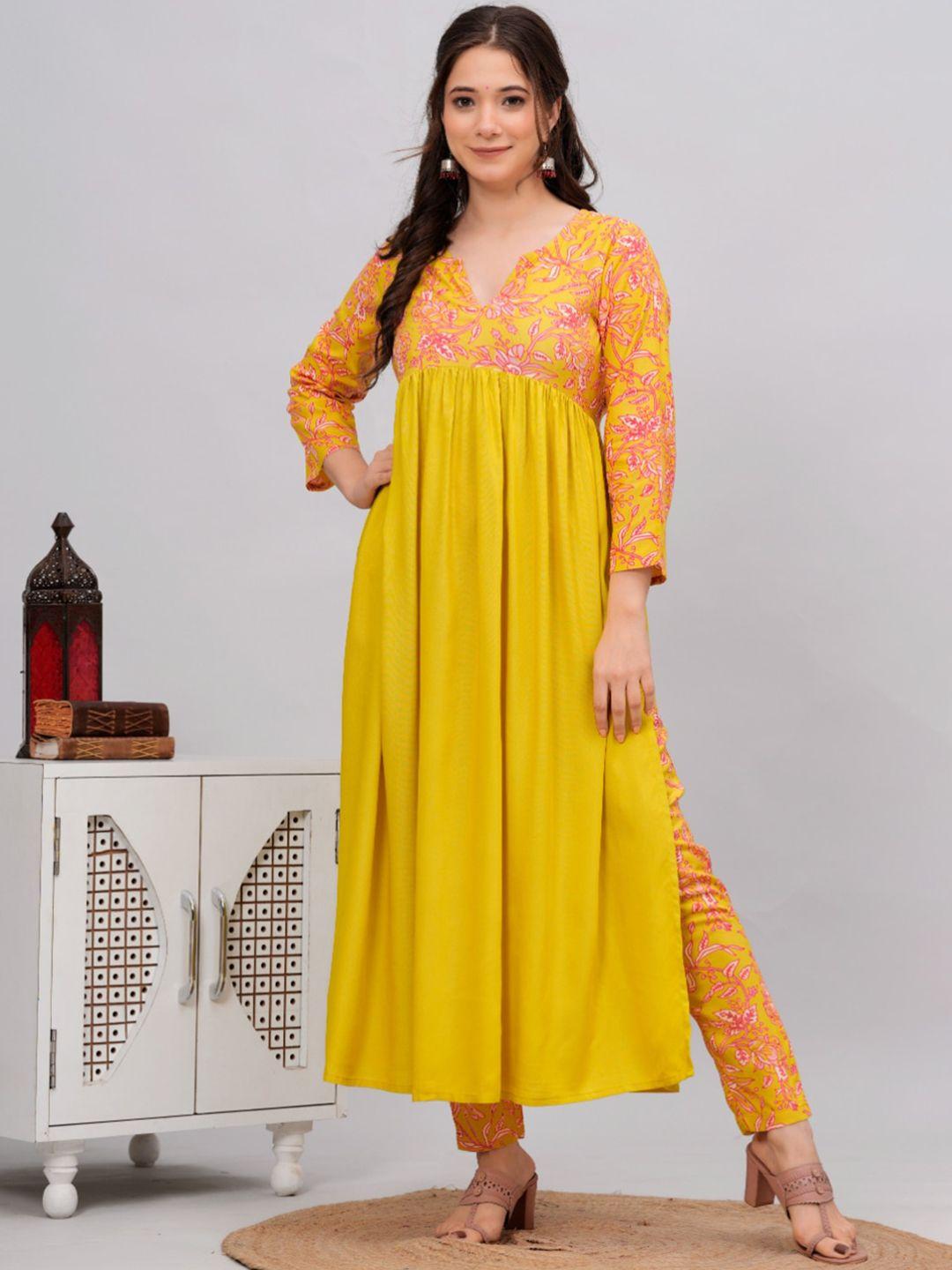 daevish floral printed high slit kurta with trousers