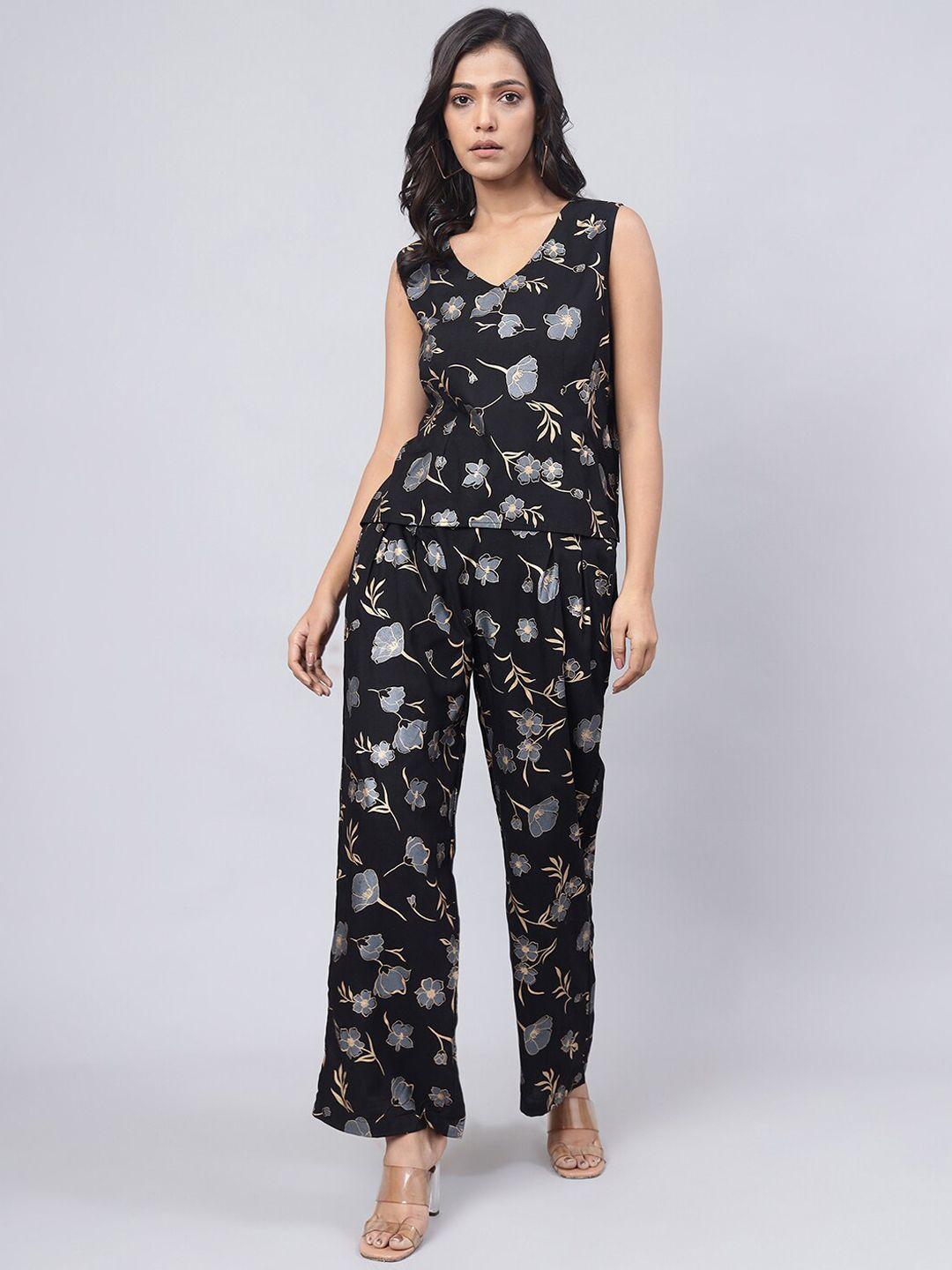 daevish floral printed v-neck top with trousers