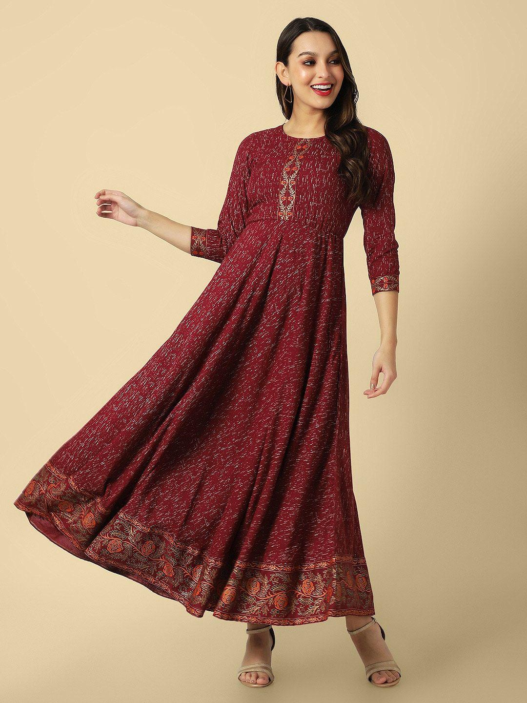 daevish maroon ethnic motifs print ethnic dress