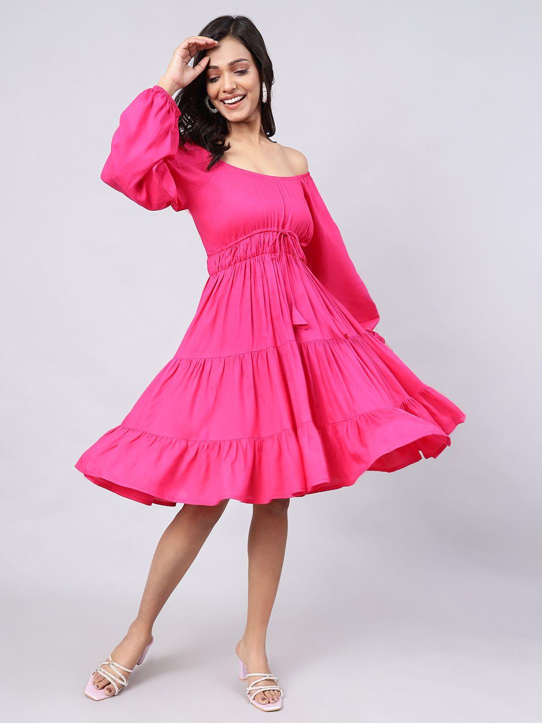 daevish off-shoulder puff sleeve fit & flare midi dress