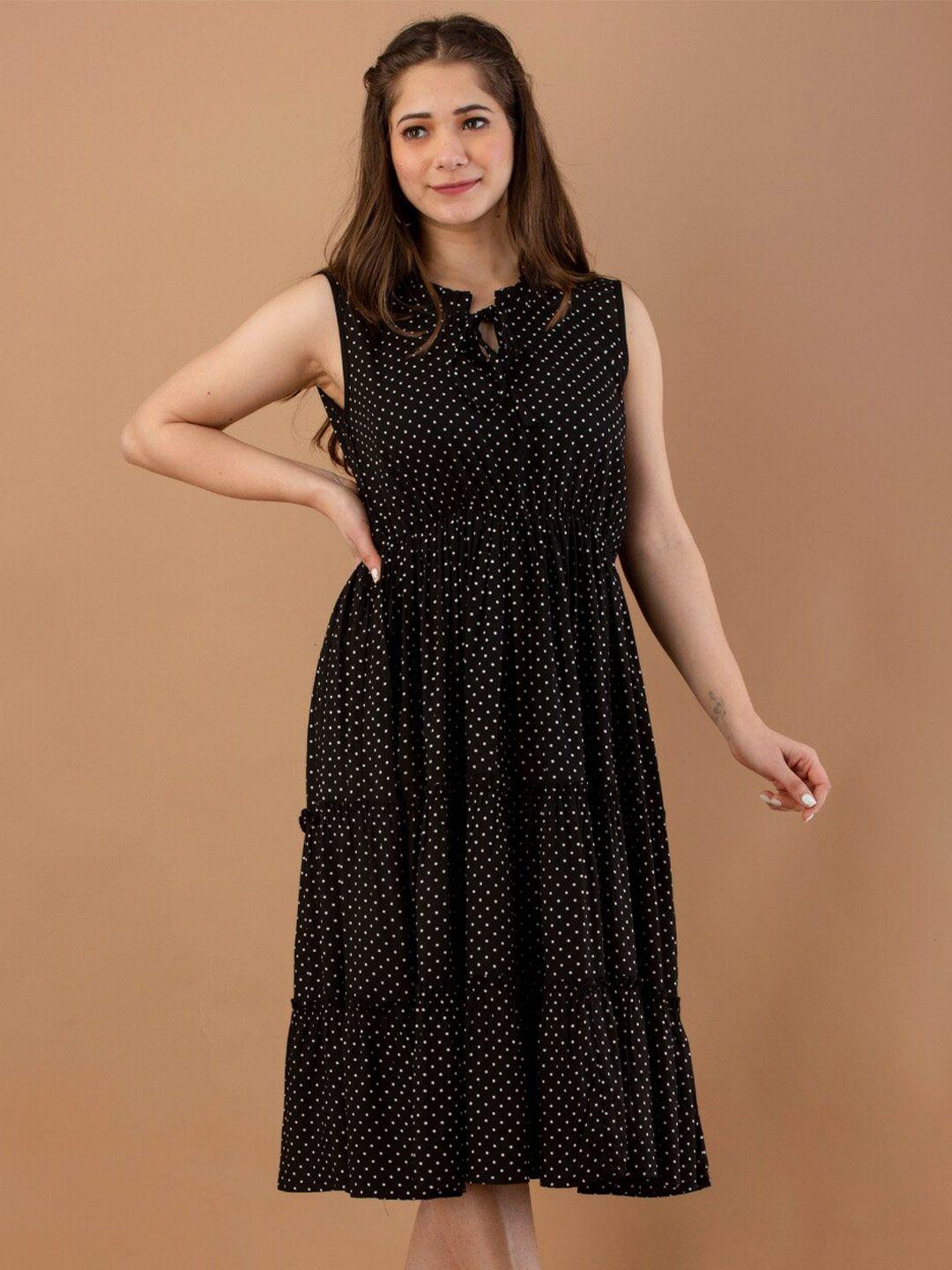 daevish polka dots printed tie-up neck fit & flare dress