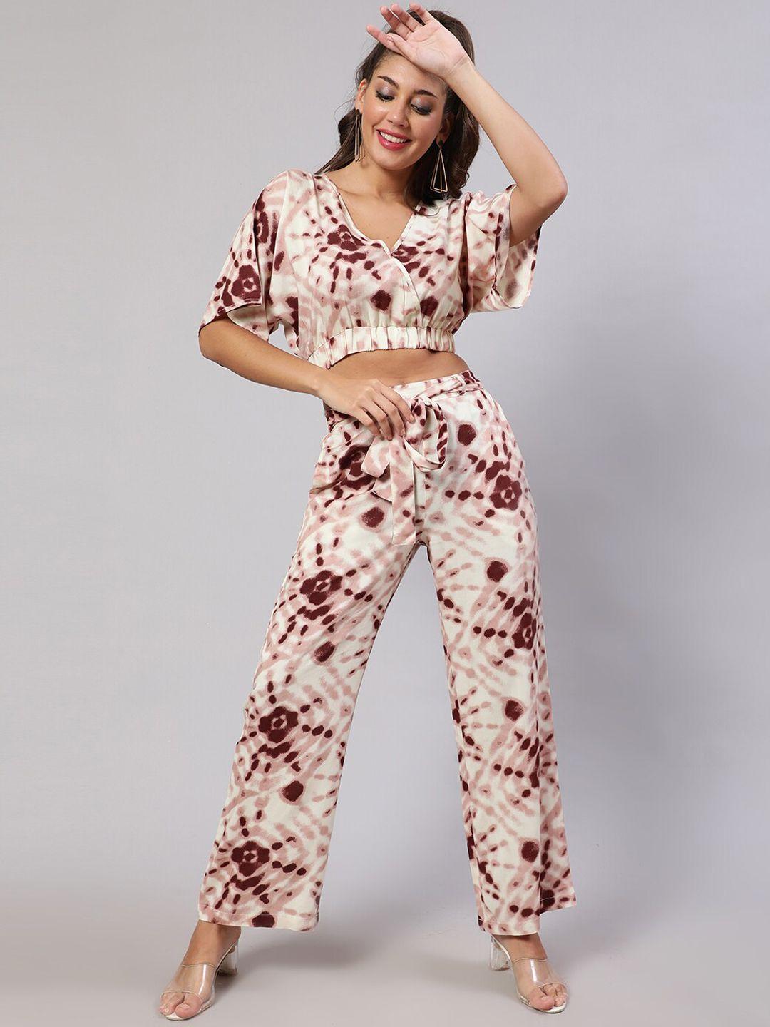 daevish printed crop top with trouser co-ords