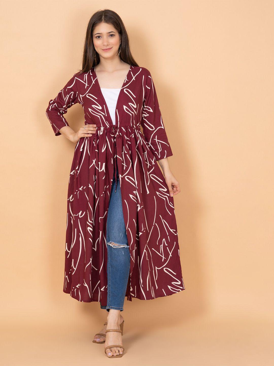 daevish women abstract printed longline tie-up shrug