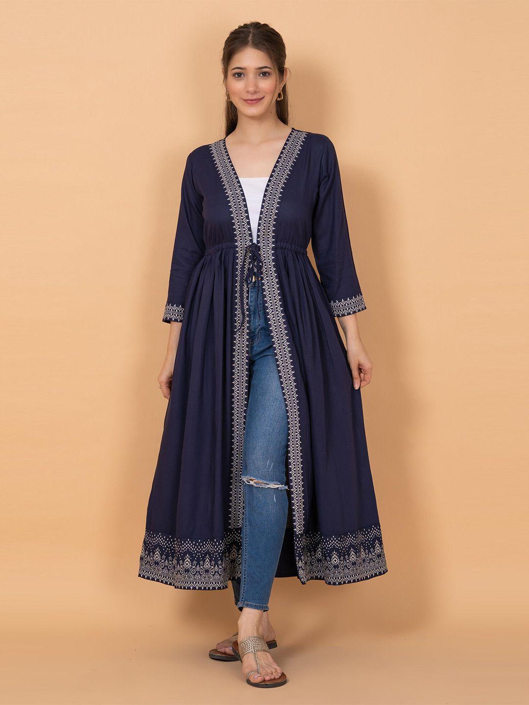 daevish women blue longline tie-up shrug