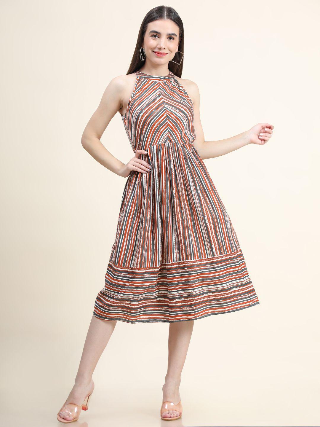 daevish women cream & red striped layered a-line midi dress